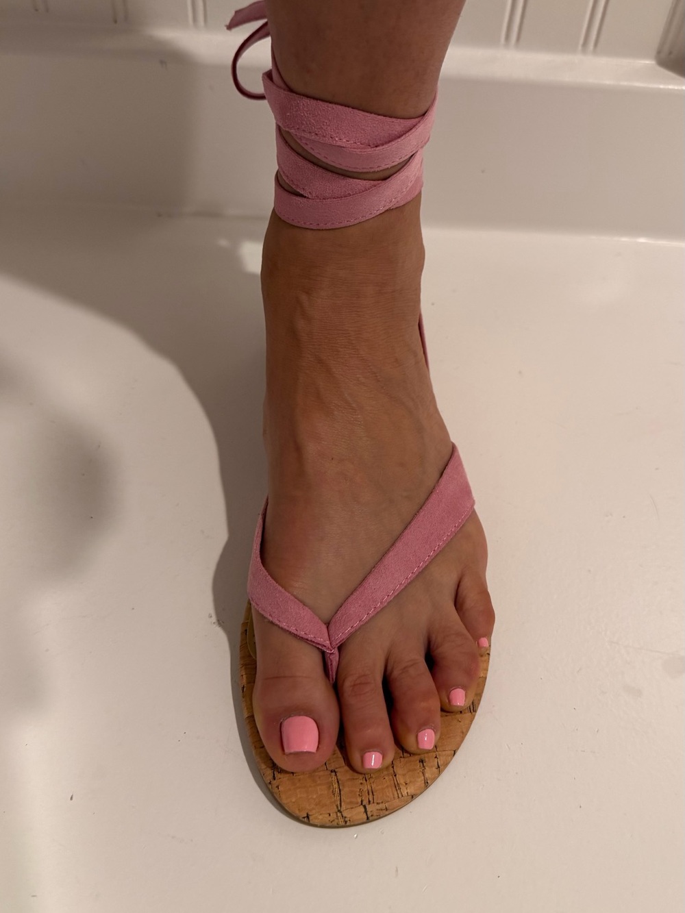 Nine West Pink Wrap-Ankle Cork Sandals Never been worn.
